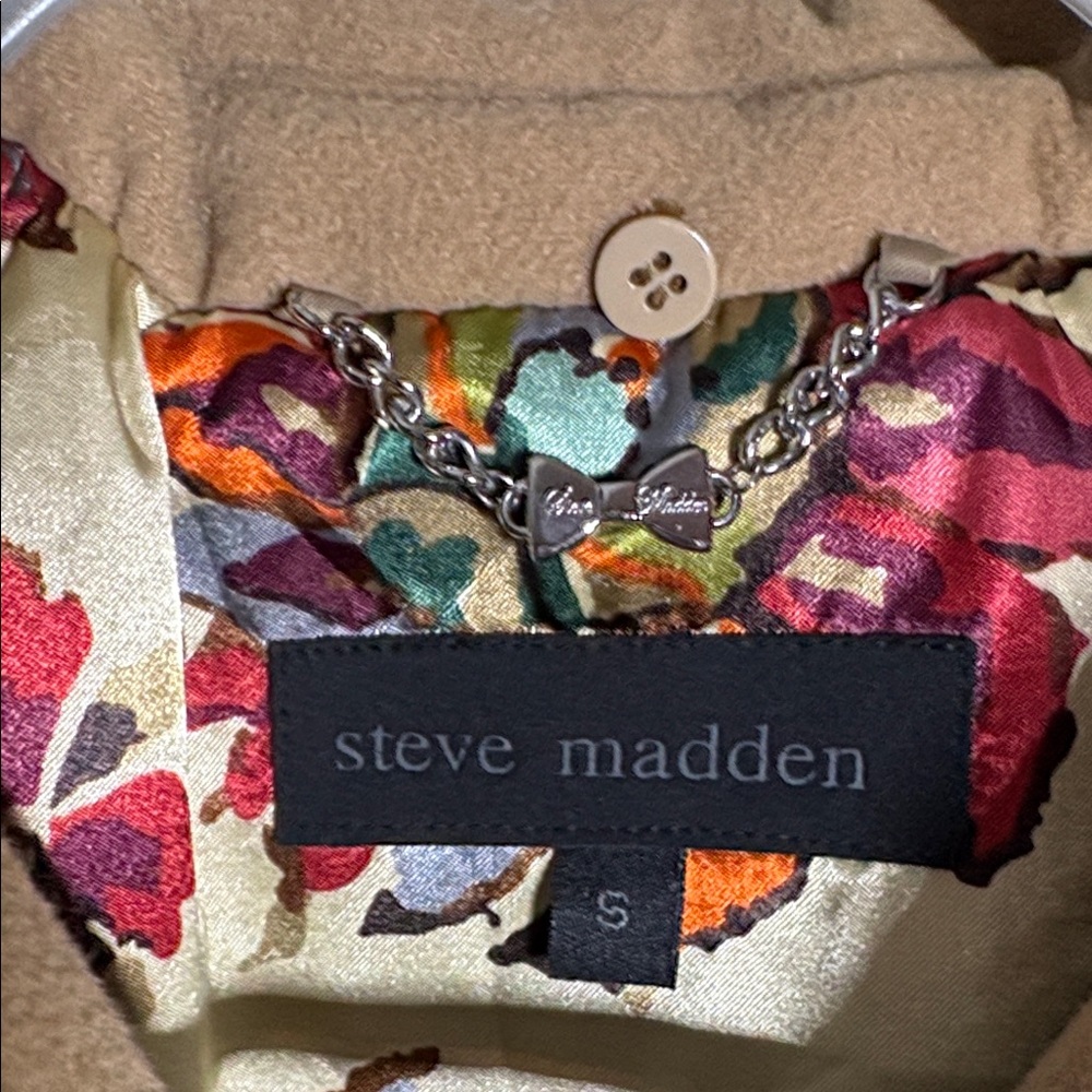 Steve Madden faux wool Women's Tan Double-Breasted winter trench coat S - Picture 2 of 8